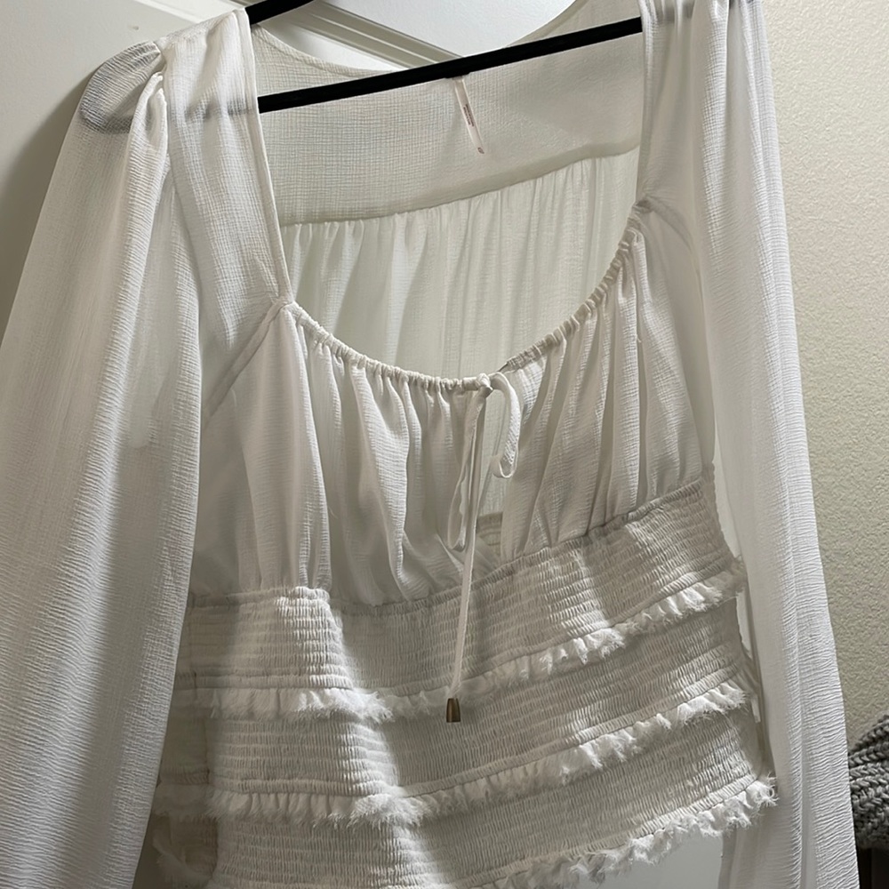 Shirred Cropped Sheer Long Sleeve Tiered shirt. Must bundle with other item/s.